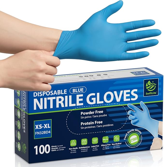 Food Safe Disposable Gloves Latex Free, Blue | Food Grade Nitrile Rubber Gloves, Latex-Free Powder-Free for Food Prep, Cooking, Household Cleaning