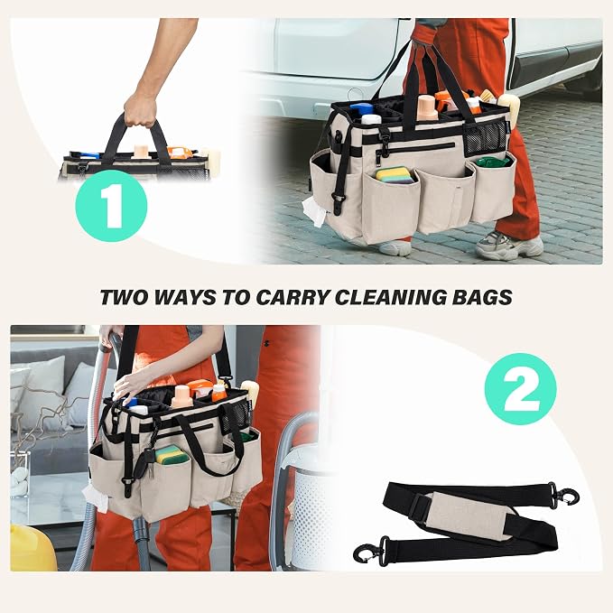 IBVIVIC Wearable Cleaning Caddy Bag for Cleaning Supplies, White | Cleaning Organizer Tote Bag with Handle & Shoulder Straps Kitchen Cleaning Supplies Storage Bag for Cleaners & Housekeepers