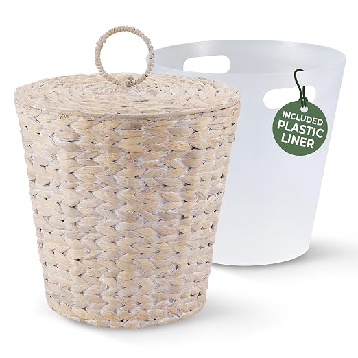84ECO 3 Gallons White Wicker Trash Can with Lid and Liner