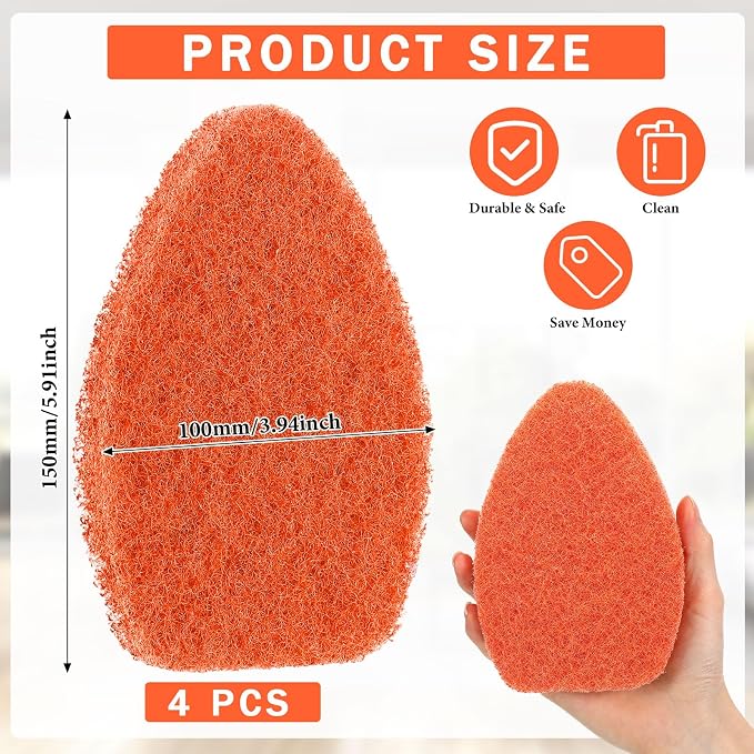Baderke 4 Pcs Tub Tile Scrubber Cleaning Brush Pad (Without Handle), Orange | for Shower Bathroom Buildup Toilet Wall Floor, Brush Non-scratch Scouring Pads, Kitchen Sponges for Cleaning Home