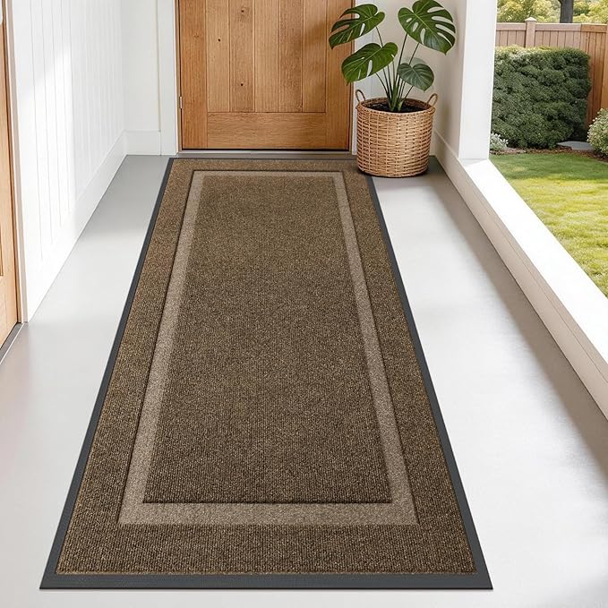 OLANLY Front Door Mat Outside 71x34, All-Season Heavy-Duty Rubber Doormat | Brown, Absorbent, Stain and Fade Resistant, Waterproof Non-Slip Backing, Low-Profile Indoor Outdoor Floor Mat for Entryway