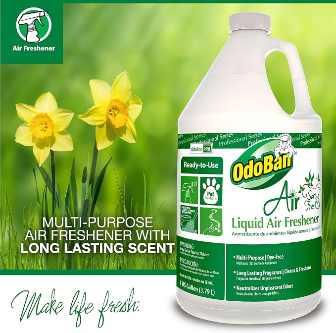 OdoBan Professional Series Ready-to-Use Air Spring Fresh Liquid Air Freshener, Made in the USA, Spring Fresh Scent Clear, 2-Pack, 1 Gallon Each