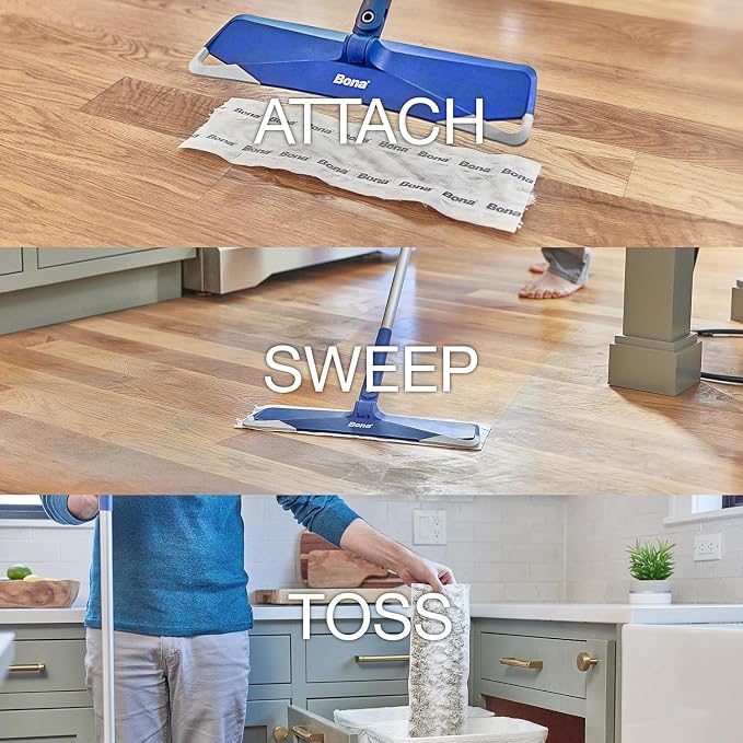 Bona Sweeping Pads for Multi-Surface Floors - 24 Count | Heavy-Duty & Disposable XL Microfiber Pads Sweep Away Dust, Dirt, & Pet Hair