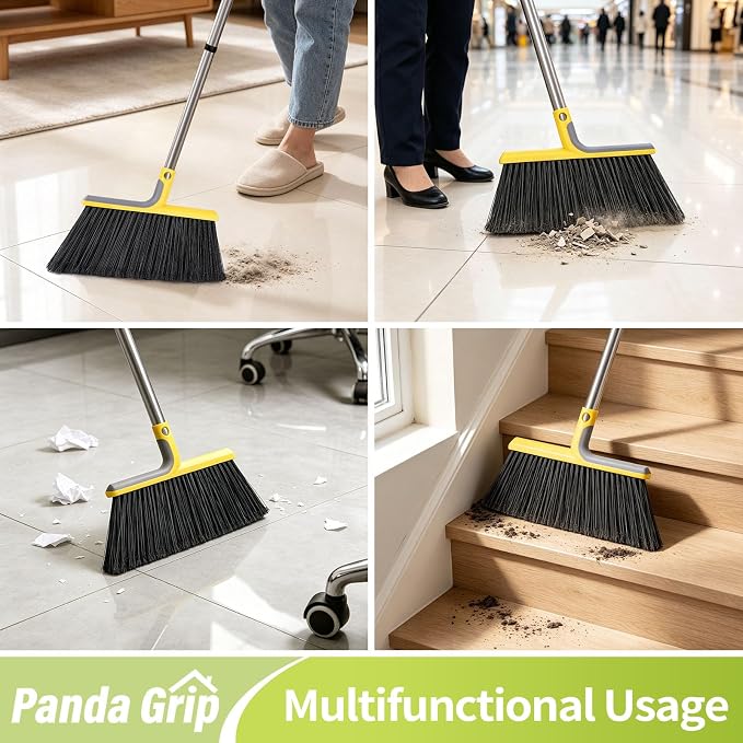 58" Heavy-Duty Commercial Broom, Outdoor Floor Cleaning Broom | Heavy-duty bristles, 58-inch handle, garage, patio, courtyard, commercial sweeping, leaves debris removal, durable