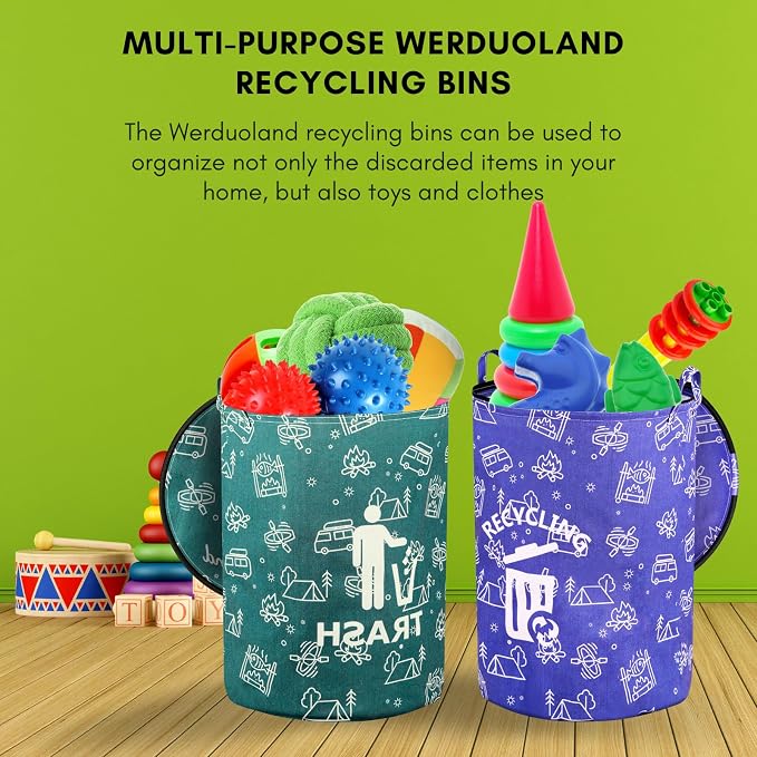 30 Gallon Collapsible Trash Can for RV Camping, Zip Lid | Portable, reusable. For RV, recycling, yard waste, leaf bag, toy bin, hiking, travel, weeds. Folds flat for storage.