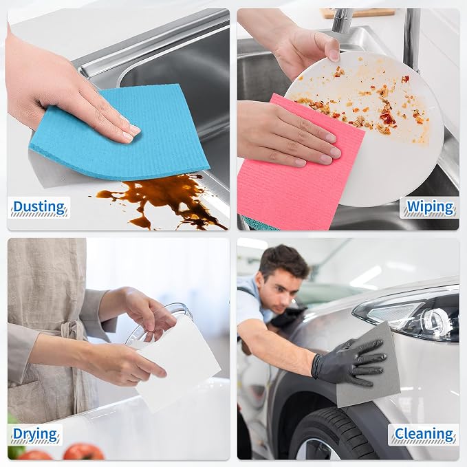 Swedish Dishcloths, 18 Pack Multicolor Kitchen Cloths, Absorbent Dish Towels for Kitchen, Multipurpose Cellulose Sponge Cloths, Reusable Washable Towels for Home & Kitchen