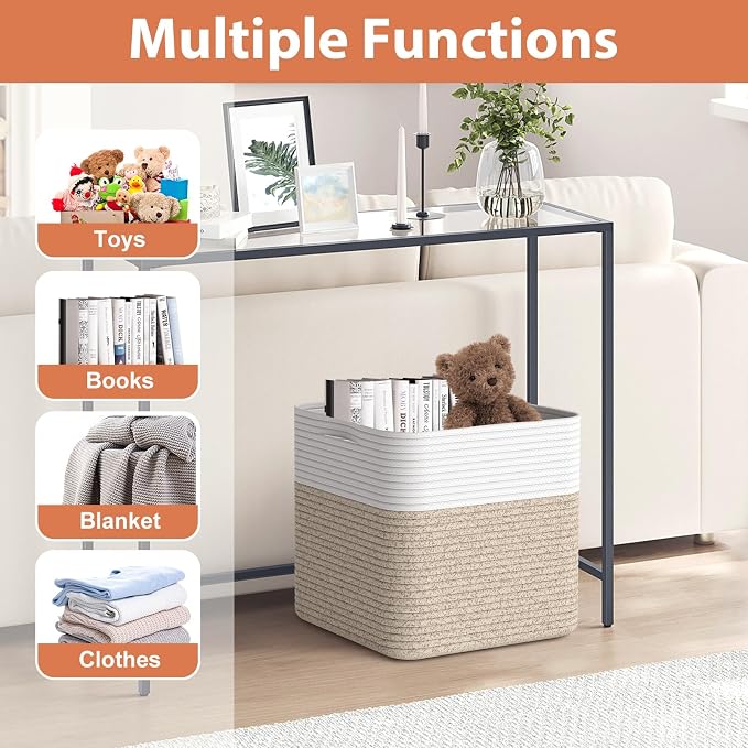 Storage Cotton Cubes 11 Inch, Woven Cotton Rope Storage Baskets for Toys Blanket Organizing, Storage Bins Decorative Organizer with Handles for Living Room Laundry Room Closet (3 Pack, Oatmeal Brown)