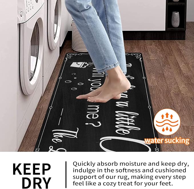 XLHOMO Laundry Room Rug Runner, 17"x60" Non Slip Nappa Leather Laundry Rugs, Black Farmhouse Washable Floor Laundry Mats for Laundry Room, Entryway, Kitchen, Bathroom, Mudroom, Washroom, Hallway Decor