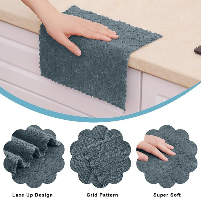 Homaxy Super Soft 16 Pack Coral Velvet Dish Cloths, 10" x 10", Dark Grey | Ultra-Absorbent Dishcloths, No Lint, Nonstick Oil, Fast Drying, Microfiber Cleaning Cloth