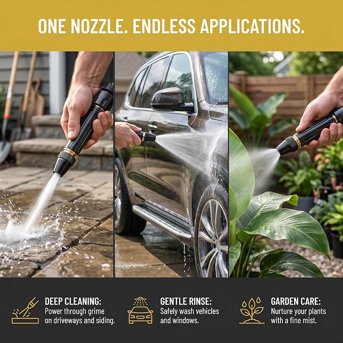 Heavy Duty Hose Nozzle, Adjustable water High Pressure Water Hose Nozzle | US Standard 3/4"with metal material leak-proof Garden Hose Sprayer, Car Wash, Lawn, Garden Watering, Patio Cleaning