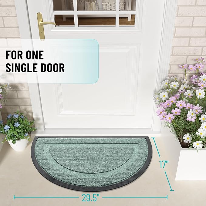 OLANLY Half Circle Front Door Mat Outside 29.5x17 All-Season Rubber Doormat | Grayish Green, Absorbent, Heavy-Duty, Stain and Fade Resistant, Non-Slip Backing, Low-Profile Indoor Outdoor Entryway Mat