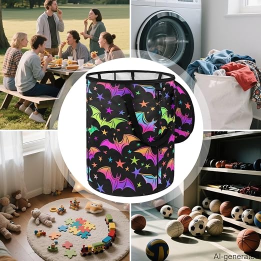 Halloween Bat Outside Garbage Can with Lid 24 Gallon Collapsible Trash Can Easy to Clean Pop-Up Storage Bag for Outdoor Parties Foldable Reusable Trash Bin Camper Must Haves