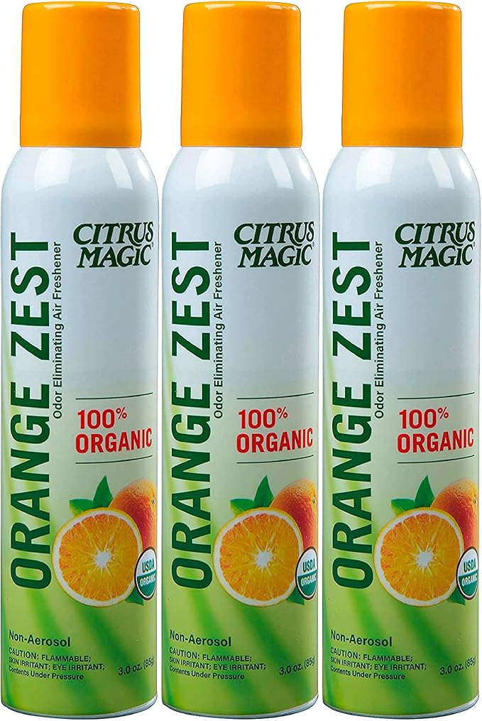 Citrus Magic Organic Air Freshener Spray, Orange Zest, 3 Ounce, Pack of 3 | Odor Eliminator for Home, Up to 7 Hours of Freshness, Non-Aerosol, Citrus-Based Formula