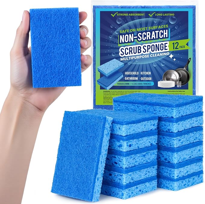 Metflavor Kitchen Sponges, 12 Count, Dual-Sided Non-Scratch Scrub Sponge | Dish Scrubber, All-Purpose Cleaning
