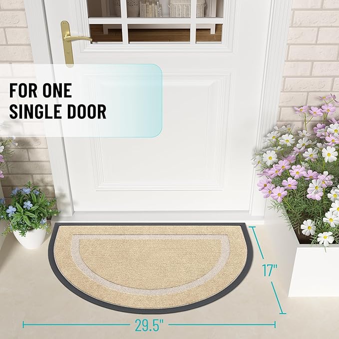 OLANLY Half Circle Front Door Mat Outside 29.5x17 All-Season Rubber Doormat | Beige, Absorbent, Heavy-Duty, Stain and Fade Resistant, Waterproof Non-Slip Backing, Low-Profile Indoor Outdoor Entryway Mat