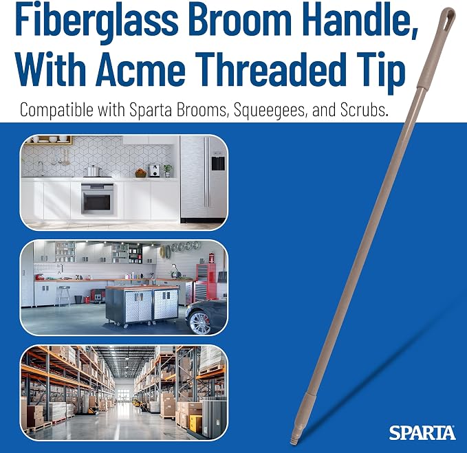 SPARTA 41225EC01 Fiberglass Broom Handle, Mop Handle, Replacement Handle With Acme Threaded Tip For Commercial Cleaning, 48 Inches, Brown, (Pack of 12)
