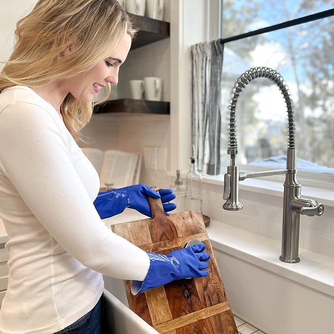 Ultimate Rubber Household PVC Gloves with Comfortable Cotton Lined, Anti-Slip surface, Kitchen Dishwashing, Extra Thickness, Kitchen Cleaning, Working, Painting, Pet Care (Small, Blue)