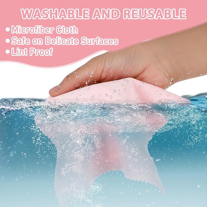 Andibro 10 Pcs Microfibre Glasses Cleaning Cloths, Soft Glasses Cleaner Cloth Lens Cleaning Cloth Reusable Eyeglasses Cleaning Tool for Camera Lens Cell Phone Screens Cleaner Accessories(Pink)