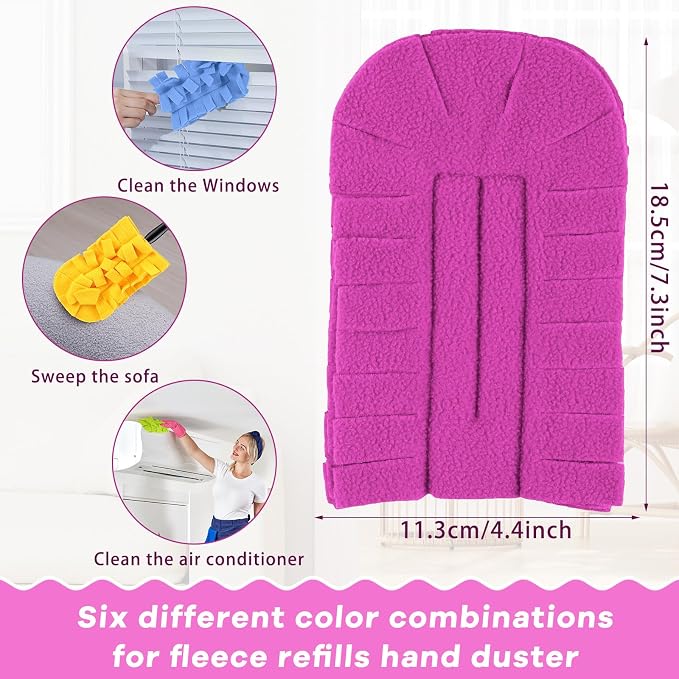 Zubebe 12 Pcs Reusable Duster Refills Fleece,Red,Yellow, Green,Blue | Soft Polyester Fiber Flat Duster Refill Multi Surface Washable Cleaning Pad Tools for Home, Blinds, Car, Pet, Furniture, Fans