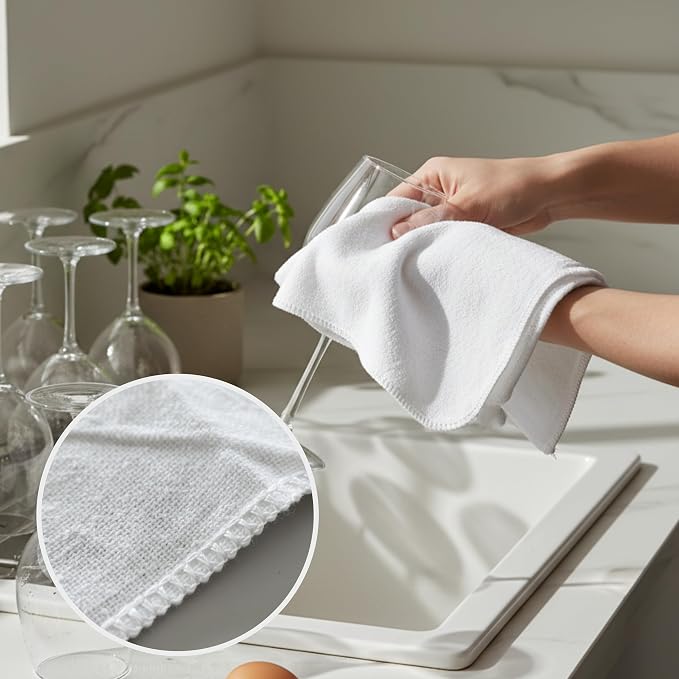 Flour Sack Shop Towels, White Cotton Cleaning Towels 14" x 12", Pack of 6 Reusable Absorbent Towels for Garage, Automotive, Workshop, Kitchen Cleaning, Polishing, Dusting & Multi-Purpose Use