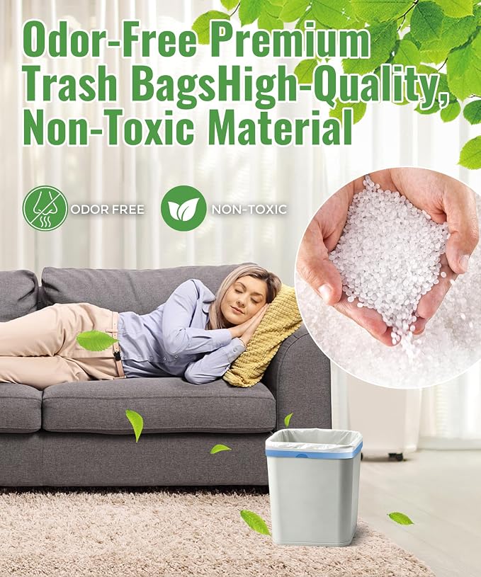 Charmount Trash Bags 2.6 Gallon, 300 Count Drawstring Garbage Bags | Office, Kitchen Trash Can Mini Trash Bags for Wastebasket Bin Liner, Unscented, Bathroom Accessories, Dorm Room Essentials