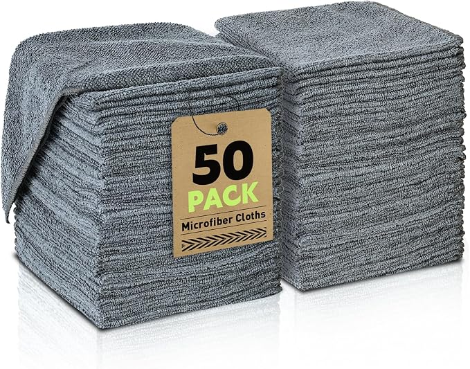 Microfiber Cleaning Cloths Bulk-50 Pack, Gray Microfiber Towels for Cars | Ultra Absorbent Microfiber Towel Weave Grime & Liquid for Streak-Free Mirror Shine - Car Washing Cloth, 12x12 inches