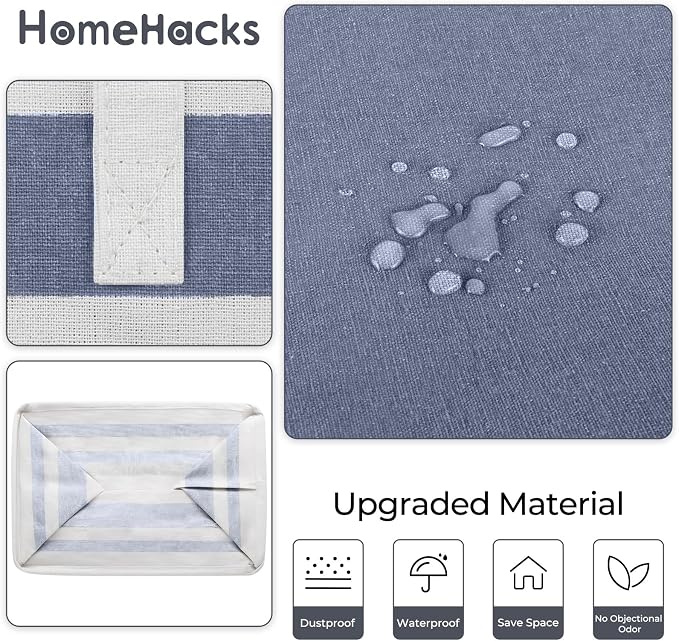 HomeHacks 2 Pack Laundry Baskets, Laundry Hampers Bags (Grey+Blue 75L) | Waterproof, Freestanding, Collapsible Clothes Hamper with Reinforced Handles in Laundry Room, Dorm, Bathroom, Bedroom