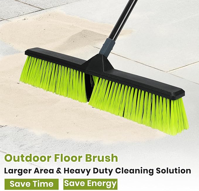 24-Inch Push Broom Outdoor with Stiff Bristle, Heavy Duty Broom Brush with 63” Long Handle for Deck Patio Driveway Garage Warehouse Shop Floor Sweeping & Scrubbing
