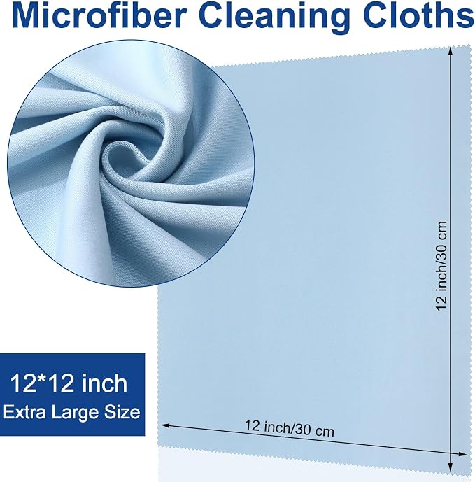 Frienda 12 Pack Microfiber Cleaning Cloth,Blue | 12x12 Inch Large for Eyeglasses Screen Lens, Reusable Washable, Streak-free Lint-free, Cameras Phones Tablets Monitors