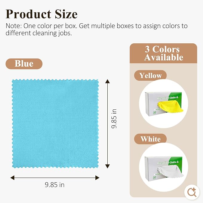 30 Pack Microfiber Cleaning Cloths, Dish Towels for Kitchen, Car, Bathroom | Cleaning Rags for Window, Household, Ultra Absorbent Cleaning Supplies, Lint Free, Streak Free, Reusable & Washable (Blue)