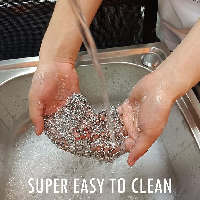 2Pack 4" Chain Mail Cast Iron Cleaner Scrubber, 316 Chainmail Scrubber | Cast Iron Skillet Cleaning Brush, Chainmail Scrubbing Metal Scrub Tool to Clean Dutch Oven Carbon Steel Wok Grill Pan Pot