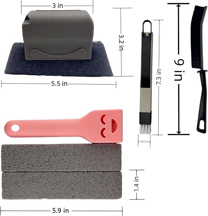 8-Piece Cleaning Brush Set, Window Track & Crevice Tools with Pumice Bars | works on windows, sliding doors, tile grout, sinks, toilets, cookware, car vents, reusable set for home, hotel, restaurant