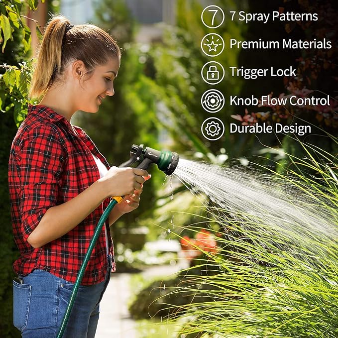 AUTOMAN Garden Hose Nozzle 2PK, ABS Water Spray Nozzle with 7 Adjustable Patterns, Slip Resistant for Watering Plants, Lawn, Garden, Washing Cars, Cleaning, Showering Pets & Outdoor Fun