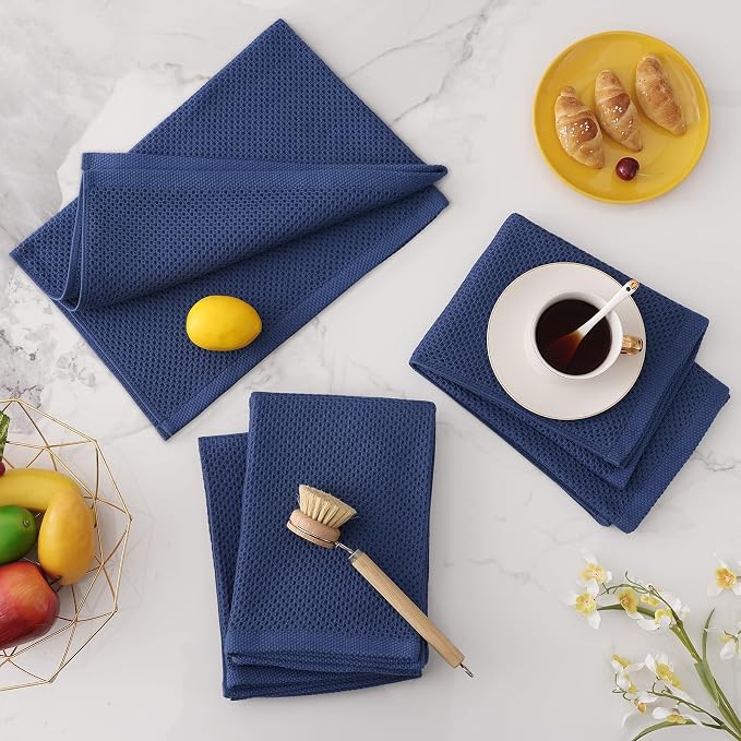 Homaxy 100% Cotton Oversized Waffle Weave Kitchen Towels 4-Pack, Navy Blue | 20 x 28 Inches, Ultra Soft Absorbent Dish Towels, Quick Drying Large Cleaning Towels