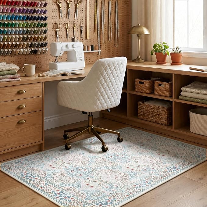 Anidaroel 36"x48" Green Floral Office Chair Mat for Hardwood Floor, Office Rugs for Rolling Chair, Computer Gaming Chair Mat, Under Desk Chair Floor Mat Large Protector Carpet for Office Chair