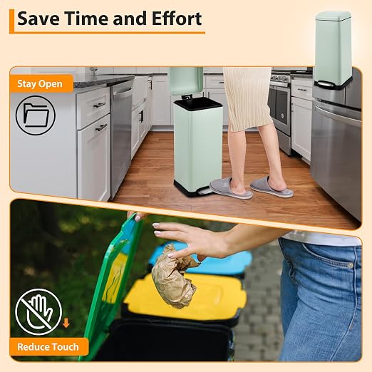Takywep 8 Gallon/30L Stainless Steel Step Trash Can, Soft Close Pedal Garbage Bin with Detachable Inner Bucket,Fingerprint Resistant,Dual-Use Waste & Recycling Container for Home Kitchen