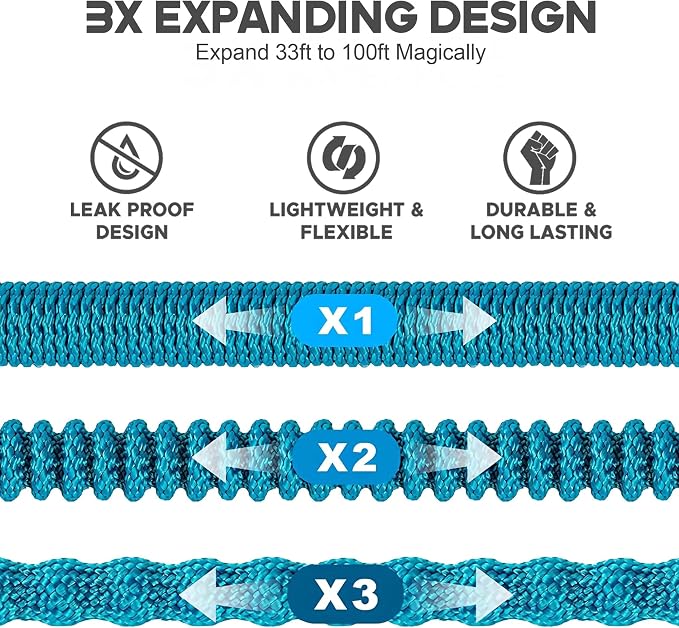 Expandable Garden Hose 100 ft with 10 Function Nozzle Sprayer, Lightweight Flexible Water Hose with Durable Collapsible Latex Core & Solid Brass Fittings, 100ft Retractable Stretch Hose, Blue