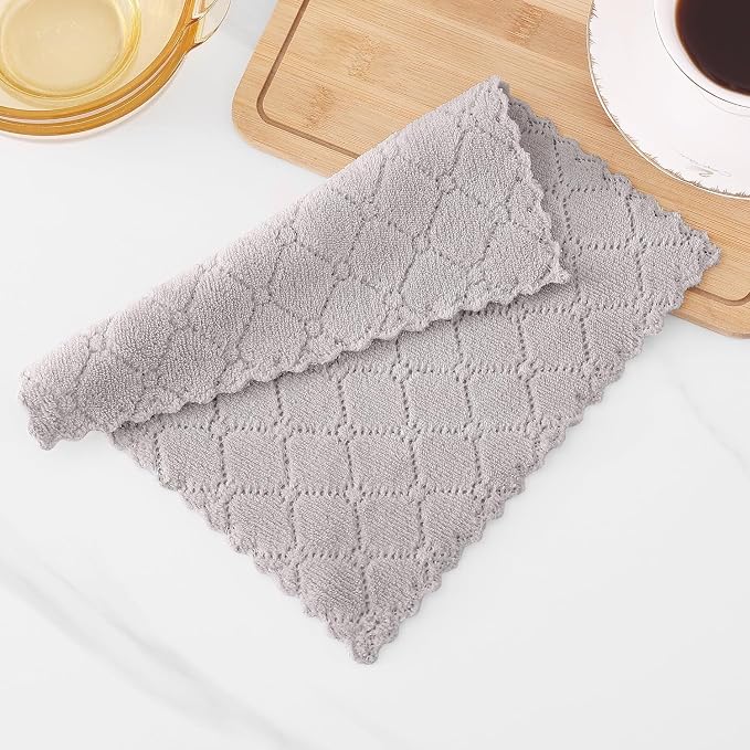 Homaxy 18 Pack Super Soft Absorbent Dish Cloths, 10" x 10", Grey | Coral Velvet, Nonstick Oil Fast Drying Microfiber Cleaning Cloth, No Lint Household Dishcloths
