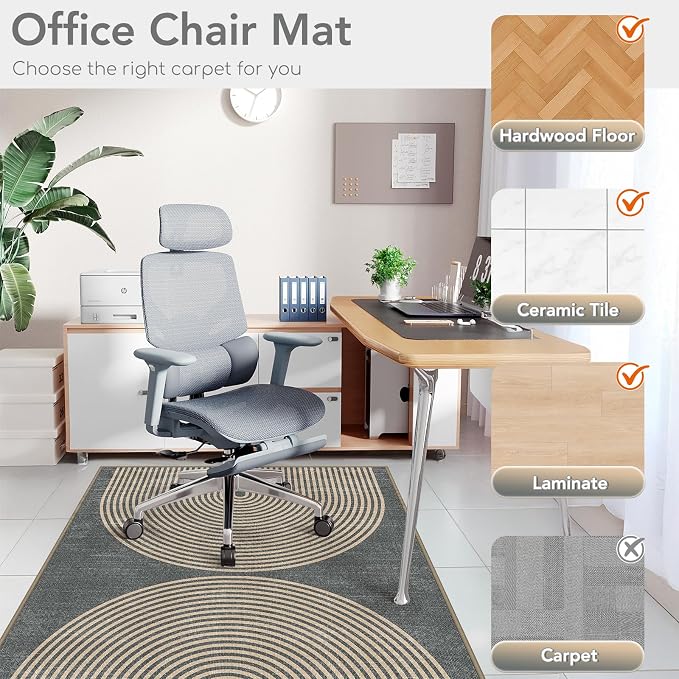 Office Chair Mat for Hardwood Floor&Tile Floor,48"X 60"-Geo Grey | Heavy Duty Desk Chair Mat for Hard Floors,Under Desk Rug for Rolling Computer Chair,Anti Slip,Low Pile Carpet Floor