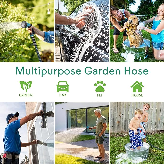 Expandable Garden Hose 100ft with 10 Function Nozzle, 2026 No Kink Water Hose 100 ft, Leak-proof Sturdy Metal Fittings, Durable 3750D Fabric, Lightweight, Flexible for Outdoor Watering, Car Washing