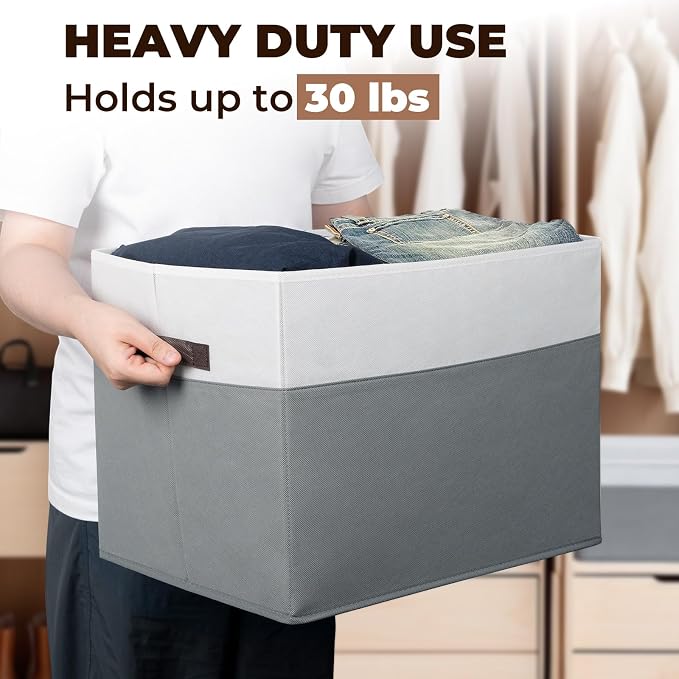 6 Pack Clothes Bins for Organization - 16x12 Extra Large Storage Baskets for Shelves Closet Bedroom - Toy Storage Organizer Bins Boxes Cubes for Nursery - RV Apartment Essentials