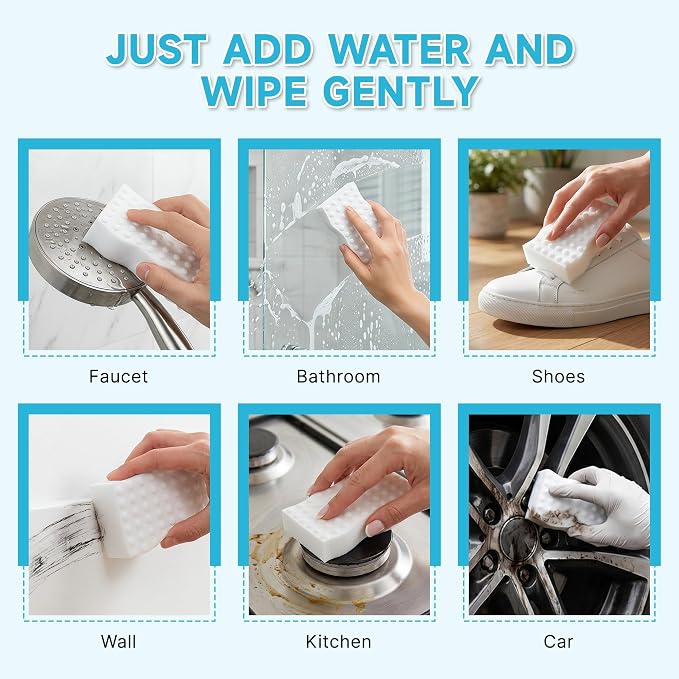 Silkyhose 30 Pack Melamine Sponge, 2X Density Magic Cleaning Eraser | Wave Ergonomic & Long-Lasting. Multi-Purpose Cleaner for Kitchen, Bathroom, Walls, Oven & Shoes.