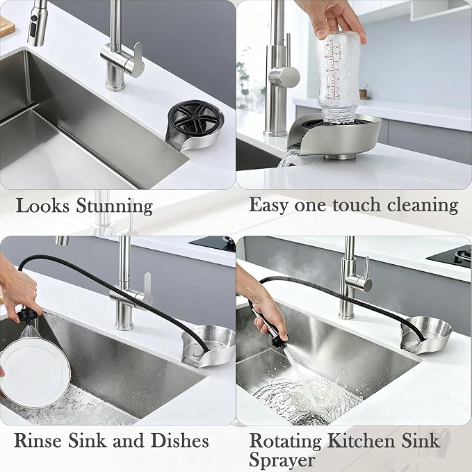 Kitchen Sink Glass Rinser 360° Rotating Cup Washer With Pull Out Spray Gun | Pressure Sink Attachment Washing Wine Glass Bottle Coffee Cup Practical Cleaning Accessory For Household Daily Kitchen Use
