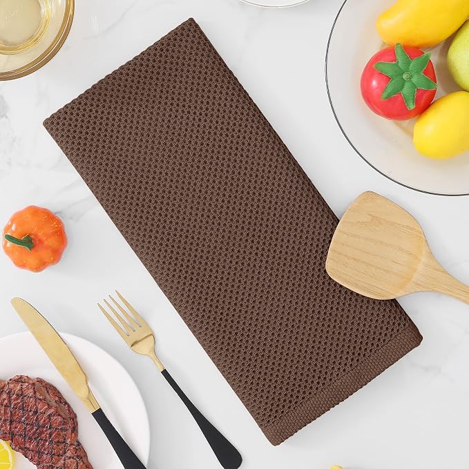 Homaxy 100% Cotton Waffle Weave Kitchen Dish Towels 12-Pack, Coffee | 13 x 28 Inches, Ultra Soft Absorbent Dish Towels, Quick Drying Cleaning Towels