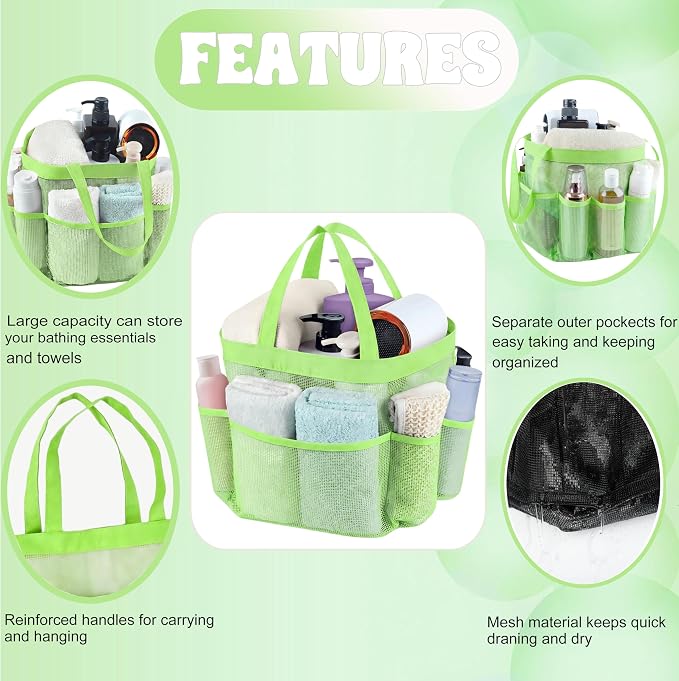 Mesh Shower Caddy Portable - 9 Pockets, Shower Bag for Dorm Room Camping | 2 Handle Quick Dry Shower Bag College Dorm Room Essentials Large Capacity Hanging Basket for Bathroom Travel Swimming Gym
