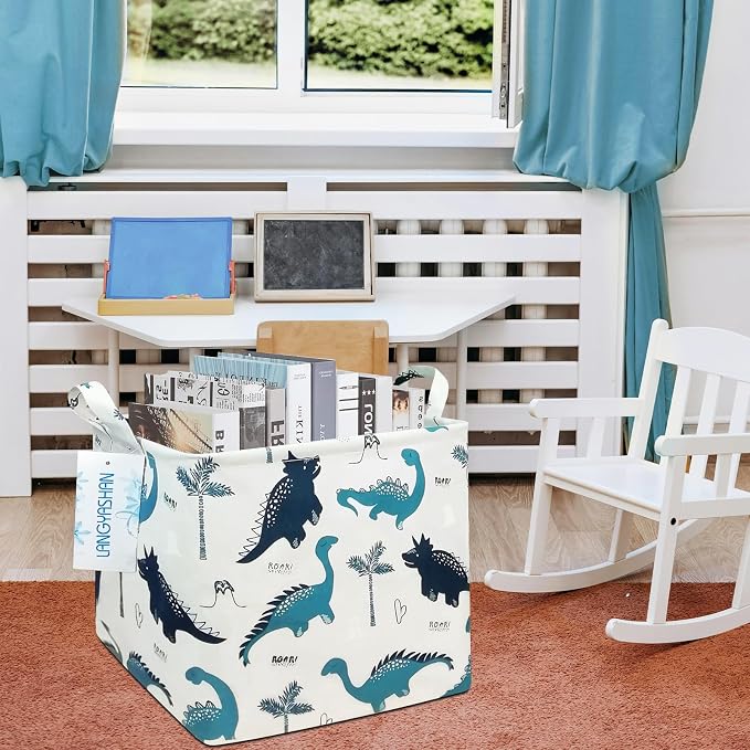 Square Storage Baskets Children Shelves Gift Toy Organizer Room Dinosaur | Laundry Hamper Collapse Canvas with Handles for Organizing Home Kitchen Children Toys Office Closet Shelf
