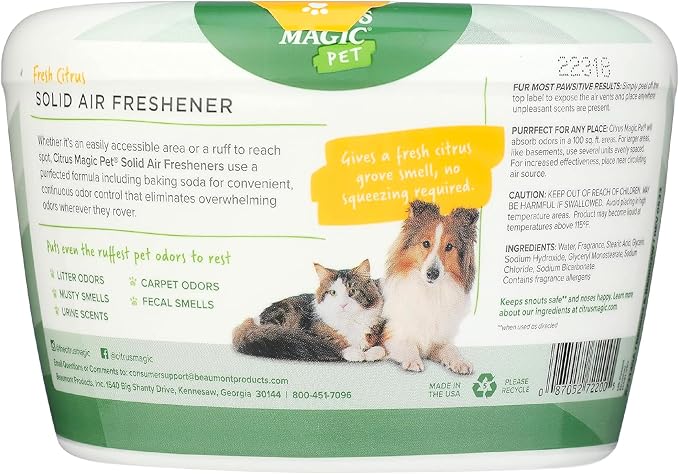 Citrus Magic Pet Solid Air Fresheners, Fresh Citrus, 20 Ounce, Pack of 2 | Odor Absorbing, Passive Diffusion, Odor Elimination Up to 12 Weeks Each, Ideal for Dog & Cat Areas and Litter Boxes