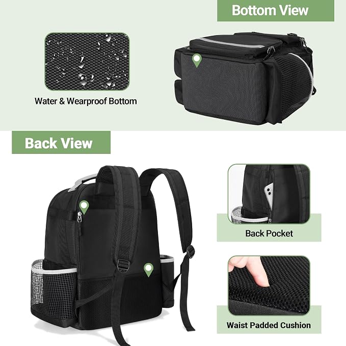 HODRANT Cleaning Backpack with Bottom Plate & Waterproof Bottom | Large Supplies Bag with Multiple Pockets for Housekeeping Tools, Cleaning Products Caddy Organizer for Home & Car, Bag Only