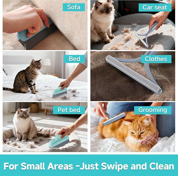 Carpet Rake for Pet Hair Removal Tool, Reusable Pet Hair Remover Broom | Dog&Cat Hair Remover Scraper Rake with 54” Adjustable Long Handle, 3 Pcs Carpet Brush Rake for Rugs, Mats, Couch, Furniture