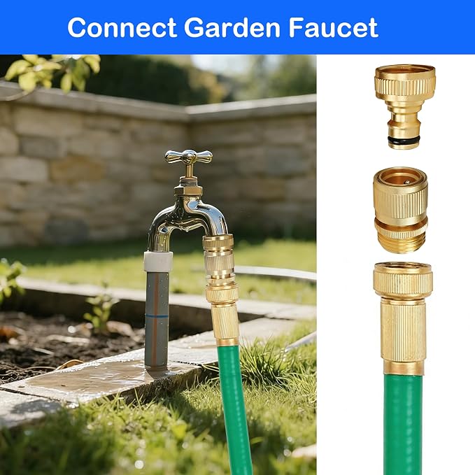Hourleey Garden Hose Quick Connect, 6 Set Solid Brass 3/4 Inch GHT Thread Garden Hose Quick Connect Fittings, No-Leak Male and Female Water Hose Quick Release Connectors